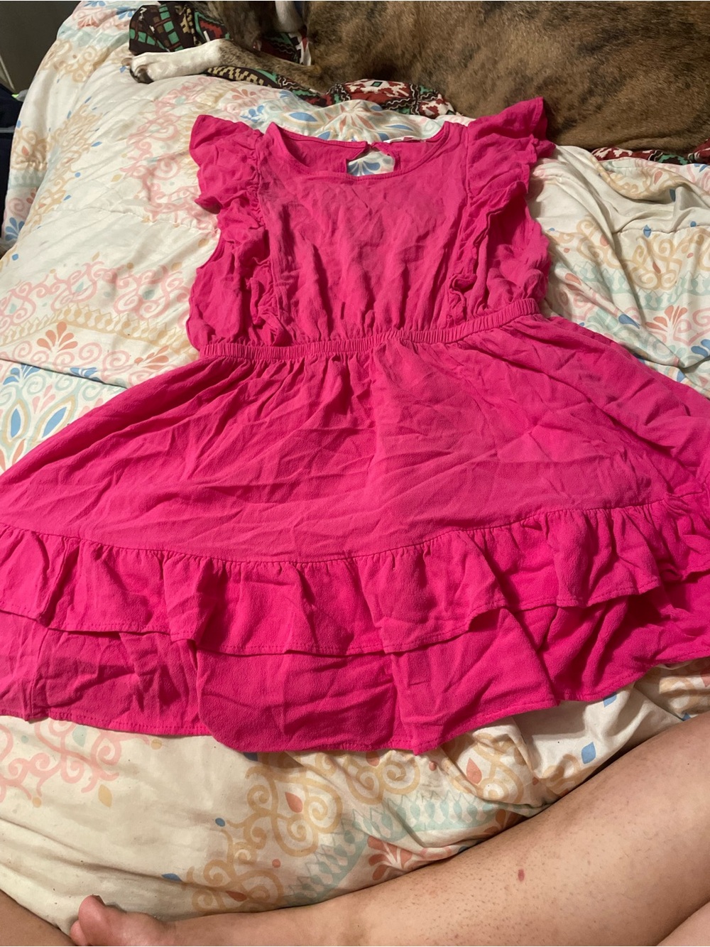 Better Be Hot Pink Ruffle Sleeve Tiered Casual tank